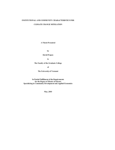 INSTITUTIONAL AND COMMUNITY CHARACTERISTICS FOR CLIMATE CHANGE MITIGATION A Thesis Presented