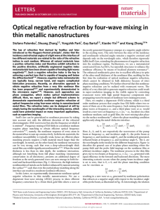 Optical negative refraction by four-wave mixing in thin metallic nanostructures LETTERS *