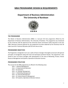 MBA PROGRAMME DESIGN &amp; REQUIREMENTS Department of Business Administration