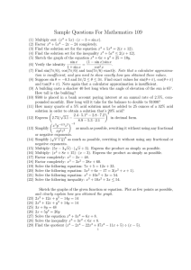 Sample Questions For Mathematics 109