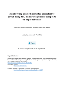 Handwriting enabled harvested piezoelectric power using ZnO nanowires/polymer composite on paper substrate