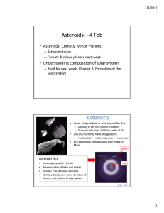 Asteroids4 Feb Asteroids, Comets, Minor Planets • Understanding composition of solar system