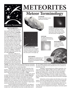 METEORITES Meteor Terminology METEORITES...