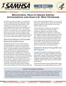 In Brief Behavioral Health Issues Among Afghanistan and Iraq U.S. War Veterans