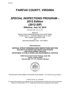 FAIRFAX COUNTY, VIRGINIA SPECIAL INSPECTIONS PROGRAM – 2012 Edition (2012-SIP)