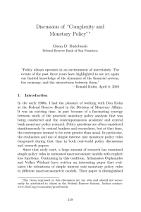 Discussion of “Complexity and Monetary Policy” ∗ Glenn D. Rudebusch