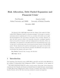 Risk Allocation, Debt Fueled Expansion and Financial Crisis ∗ Paul Beaudry