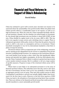 Financial and Fiscal Reforms in Support of China’s Rebalancing David Dollar