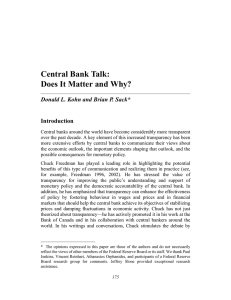 Central Bank Talk: Does It Matter and Why? Introduction