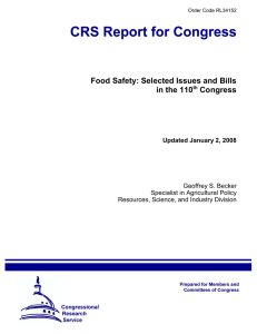 Food Safety: Selected Issues and Bills in the 110 Congress