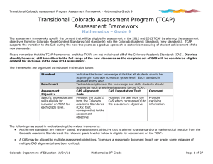 Transitional Colorado Assessment Program (TCAP) Assessment Framework Mathematics – Grade 9