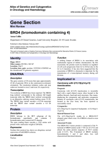 Gene Section BRD4 (bromodomain containing 4) Atlas of Genetics and Cytogenetics