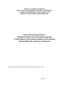 THIS IS A WORKING PAPER OF THE NATIONAL BIOETHICS ADVISORY COMMISSION.