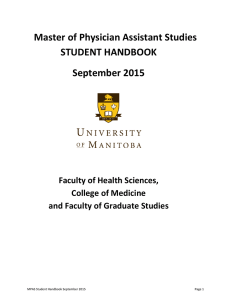 Master of Physician Assistant Studies STUDENT HANDBOOK September 2015