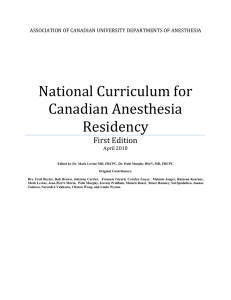 National Curriculum for Canadian Anesthesia Residency First Edition