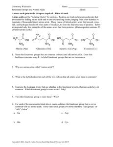Chemistry Worksheet  Name: ___________________________ Functional Groups and Amino Acids