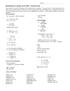 Biochemistry I, Spring Term 2003 - Second Exam: