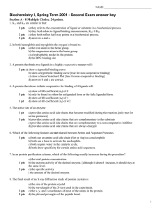 Biochemistry I, Spring Term 2001 - Second Exam answer key