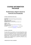 COURSE INFORMATION PACKAGE Performance Improvement in Network Environments
