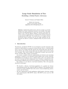 Large Scale Simulation of Tor: Modelling a Global Passive Adversary