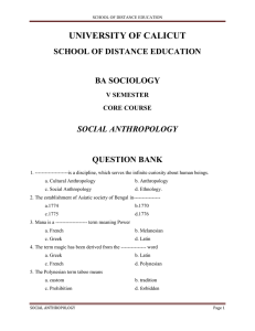 UNIVERSITY OF CALICUT SCHOOL OF DISTANCE EDUCATION BA SOCIOLOGY QUESTION BANK