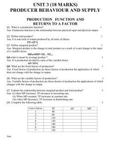 UNIT 3 (18 MARKS) PRODUCER BEHAVIOUR AND SUPPLY