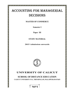 ACCOUNTING FOR MANAGERIAL DECISIONS 2023 UNIVERSITY OF CALICUT