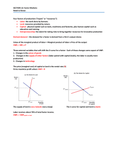 SECTION 13: Factor Markets:  Need to Know:    Four factors of production (“inputs” or “resources”): 