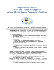 Hospitality and Tourism Travel and Tourism Management Multiple Choice Science Assessment Problems