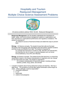Hospitality and Tourism Restaurant Management Multiple Choice Science Assessment Problems
