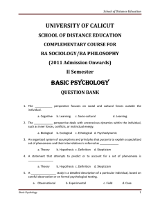 BASIC PSYCHOLOGY UNIVERSITY OF CALICUT  SCHOOL OF DISTANCE EDUCATION  BA SOCIOLOGY/BA PHILOSOPHY 