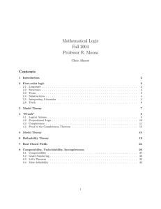 Mathematical Logic Fall 2004 Professor R. Moosa Contents