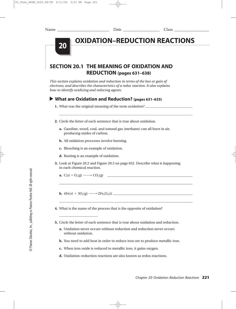 Oxidation And Reduction Practice Worksheet - Promotiontablecovers