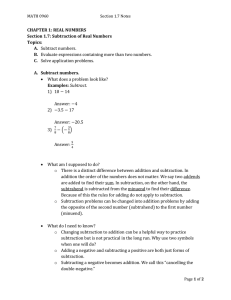 CHAPTER 1: REAL NUMBERS Section 1.7: Subtraction of Real Numbers Topics: A.