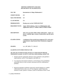 HOSTOS COMMUNITY COLLEGE DEPARTMENT OF MATHEMATICS MAT 100