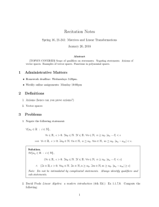 Recitation Notes Spring 16, 21-241: Matrices and Linear Transformations January 26, 2016