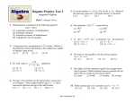 Regents Practice Test 3  Integrated Algebra Part I