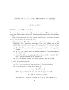 Midterm for MATH 5345H: Introduction to Topology October 14, 2013