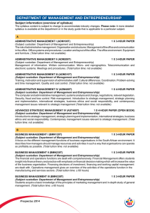 department of management and entrepreneurship subject information (overview of syllabus)