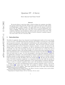 Quantum NP - A Survey Dorit Aharonov and Tomer Naveh