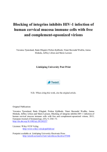Blocking of integrins inhibits HIV-1 infection of and complement-opsonized virions