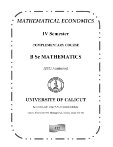 Mathematical Economics - Complementary course of BSc Mathematics - IV semester - 2014 Admn onwards
