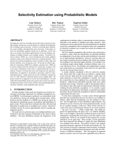 Selectivity Estimation using Probabilistic Models Lise Getoor Ben Taskar Daphne Koller