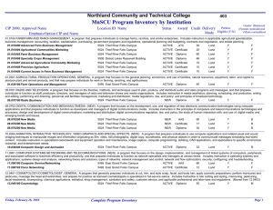 MnSCU Program Inventory by Institution Northland Community and Technical College 403