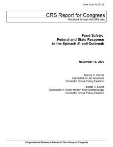 CRS Report for Congress Food Safety: Federal and State Response E. coli