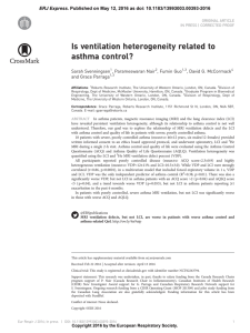 Is ventilation heterogeneity related to asthma control? Sarah Svenningsen , Parameswaran Nair