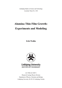 Alumina Thin Film Growth: Experiments and Modeling Erik Wallin