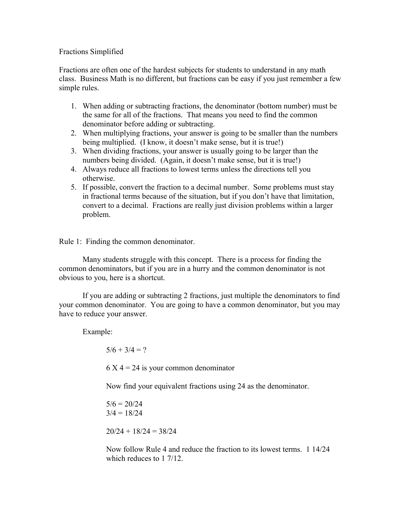 Fractions Simplified Fractions Simplified