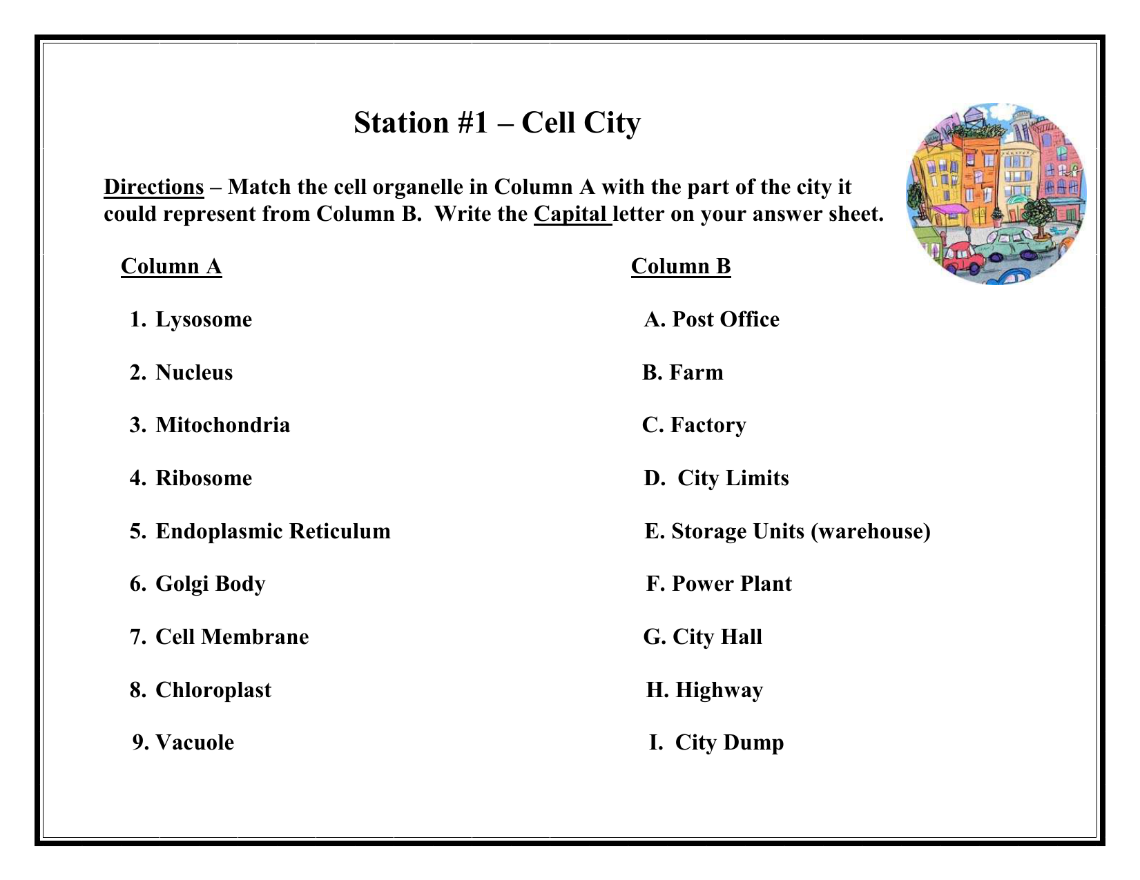 Cell Station Activity For Cell City Analogy Worksheet Answers