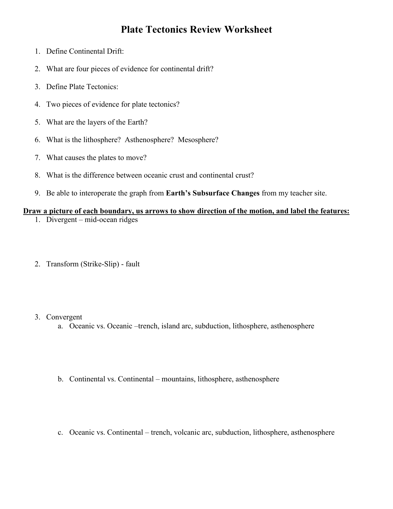 Plate Tectonics Review Worksheet In Plate Boundary Worksheet Answers